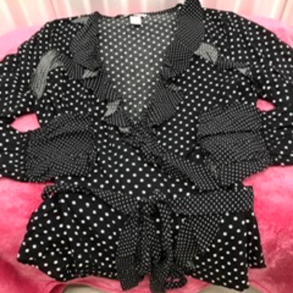 Polka Dot Ruffle Wrap Top Blouse, 10, New - Picture 3 of 5